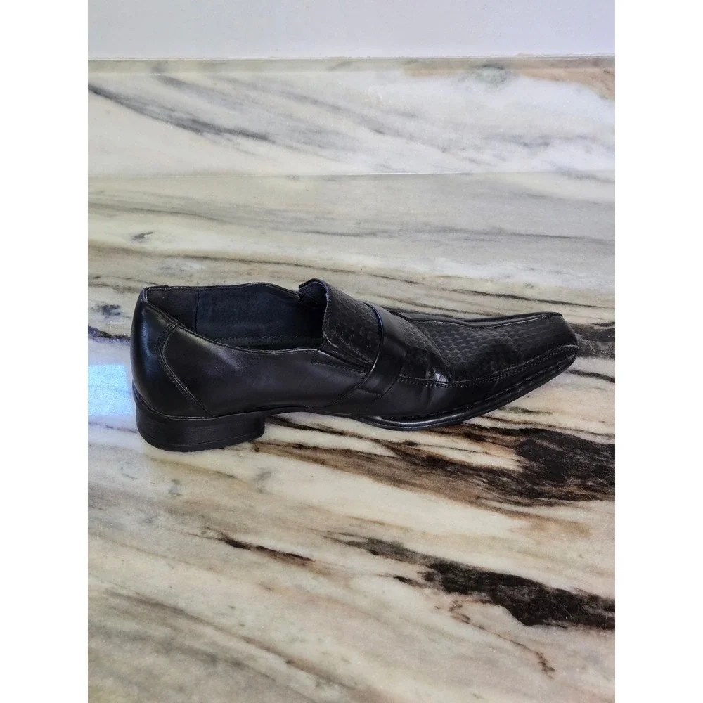 Amali Mens Black Textured Geometric Square Toe Slip‎ On Dress Loafers Shoes 7.5